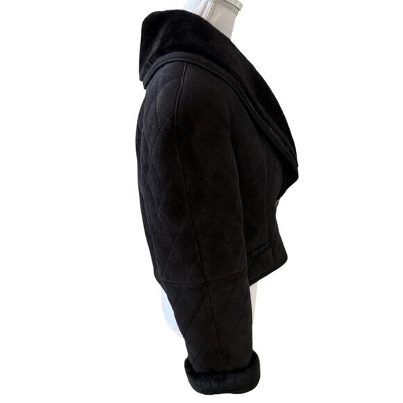 Steve by SEARLE Cropped Genuine Shearling Sheepskin Shawl Collar Jacket Black - Picture 3 of 7